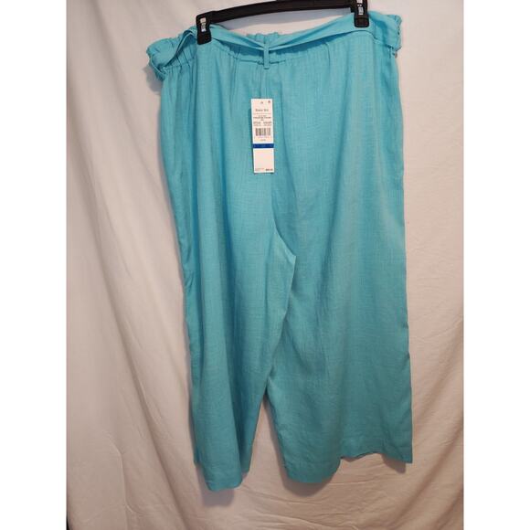 Ruby Rd Paradise Palms Light Blue Linen Wide Leg Cropped‎ Pants Wms XL NWT Beach - Picture 4 of 6